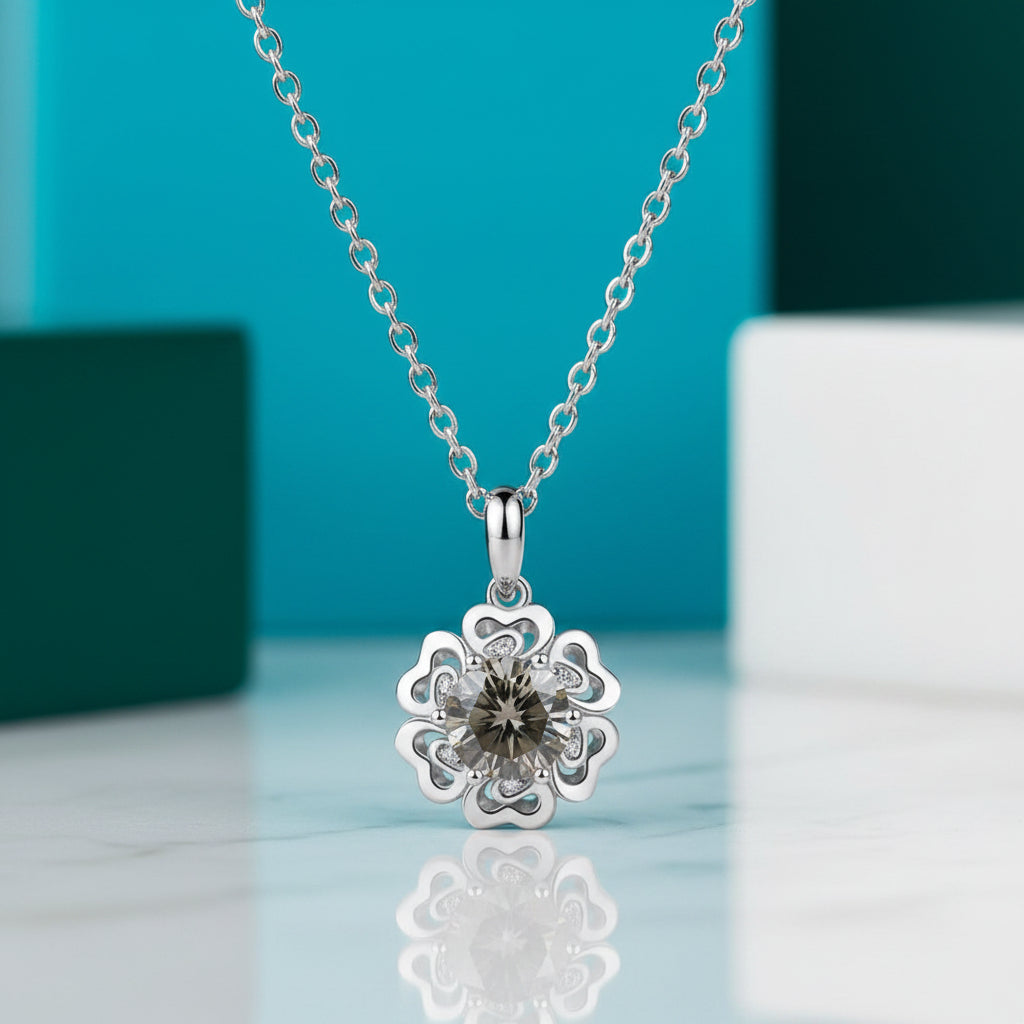 1.0 Ct Diamond Flower Pendant Necklace-Evani Jewelry