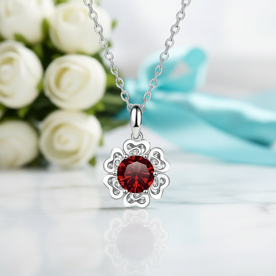 1.0 Ct Ruby Birthstone Flower Pendant Necklace-Evani Jewelry