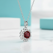 1.0 Ct Flower Garnet Pendant Necklace-Evani Jewelry