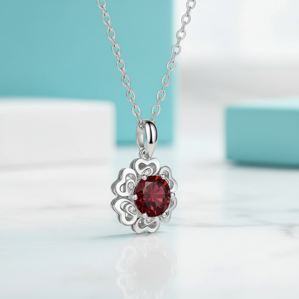 1.0 Ct Flower Garnet Pendant Necklace-Evani Jewelry