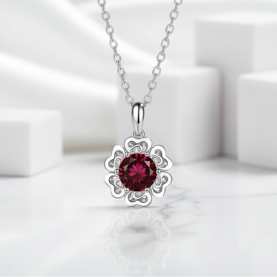 1.0 Ct Flower Garnet Pendant Necklace-Evani Jewelry
