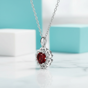 1.0 Ct Ruby Birthstone Flower Pendant Necklace-Evani Jewelry