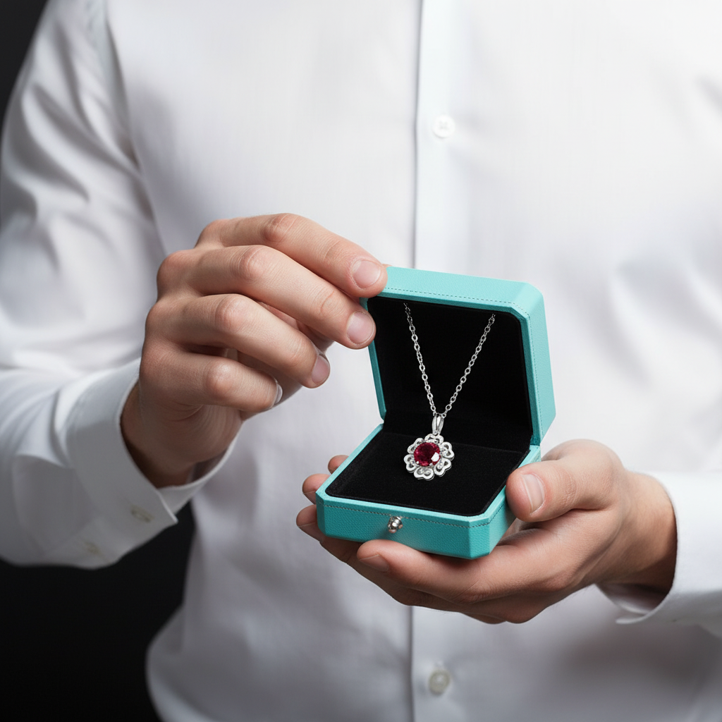 1.0 Ct Ruby Birthstone Flower Pendant Necklace-Evani Jewelry