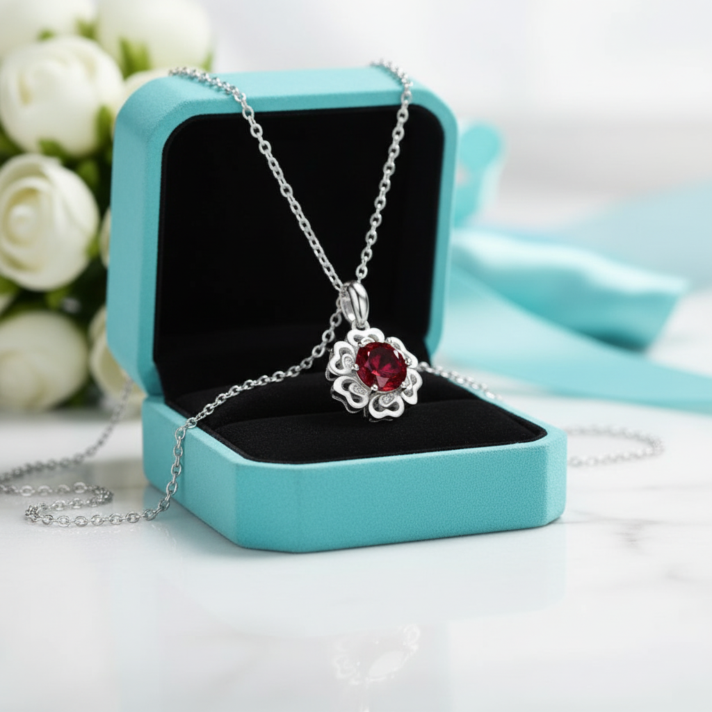 1.0 Ct Flower Garnet Pendant Necklace-Evani Jewelry