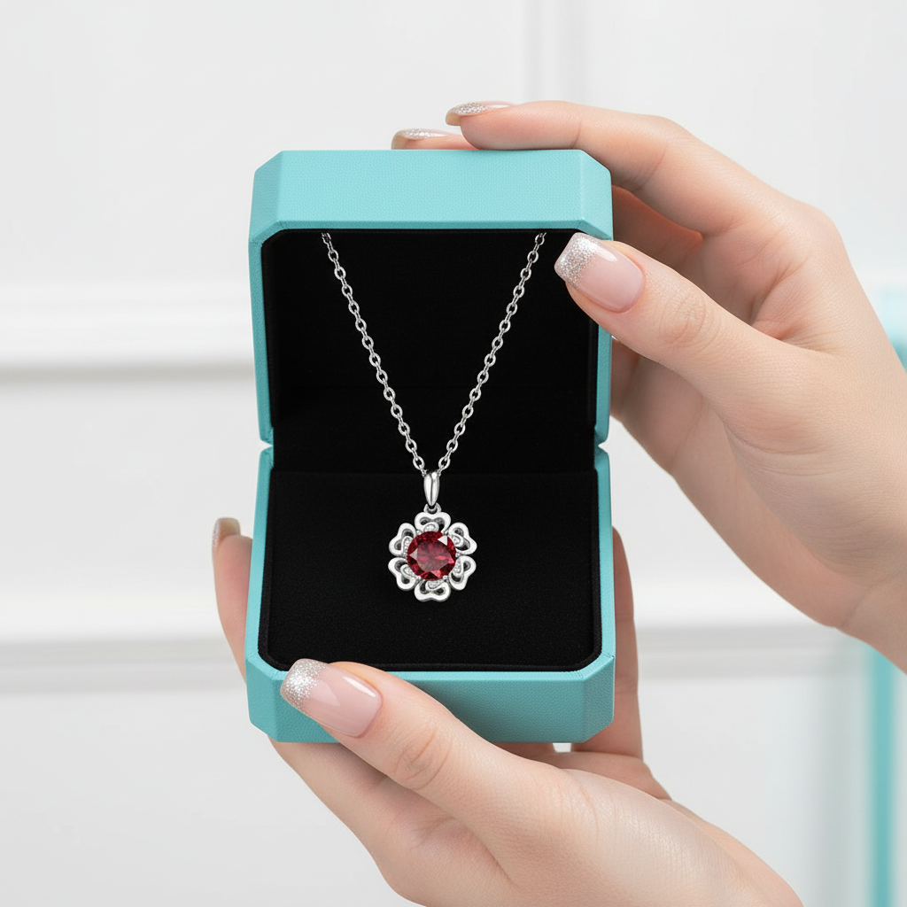 1.0 Ct Ruby Birthstone Flower Pendant Necklace-Evani Jewelry