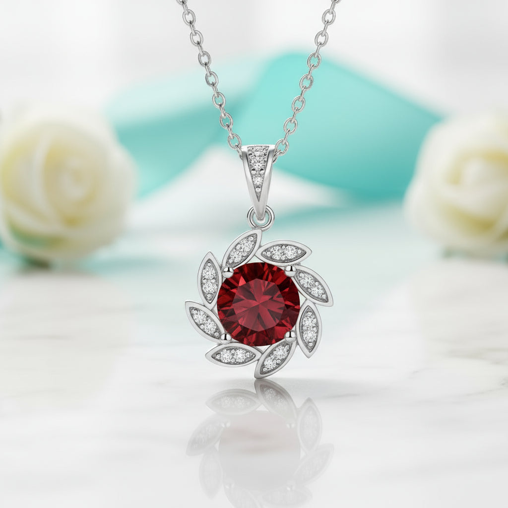1.0 Ct Ruby Flower Pendant Necklace-Evani Jewelry