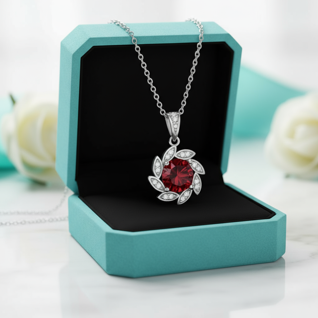 1.0 Ct Flower Garnet Birthstone Pendant Necklace-Evani Jewelry