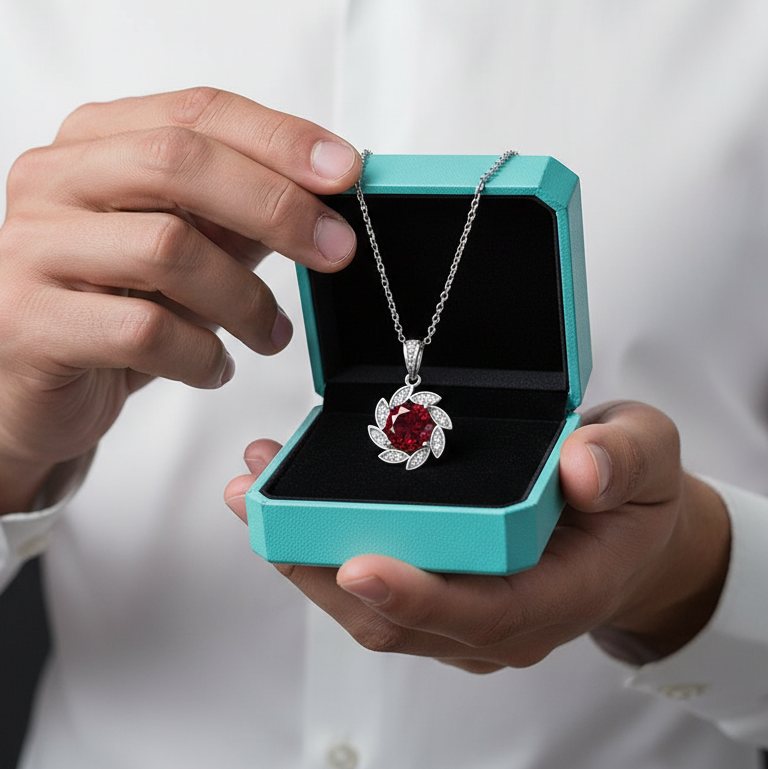 1.0 Ct Ruby Flower Pendant Necklace-Evani Jewelry