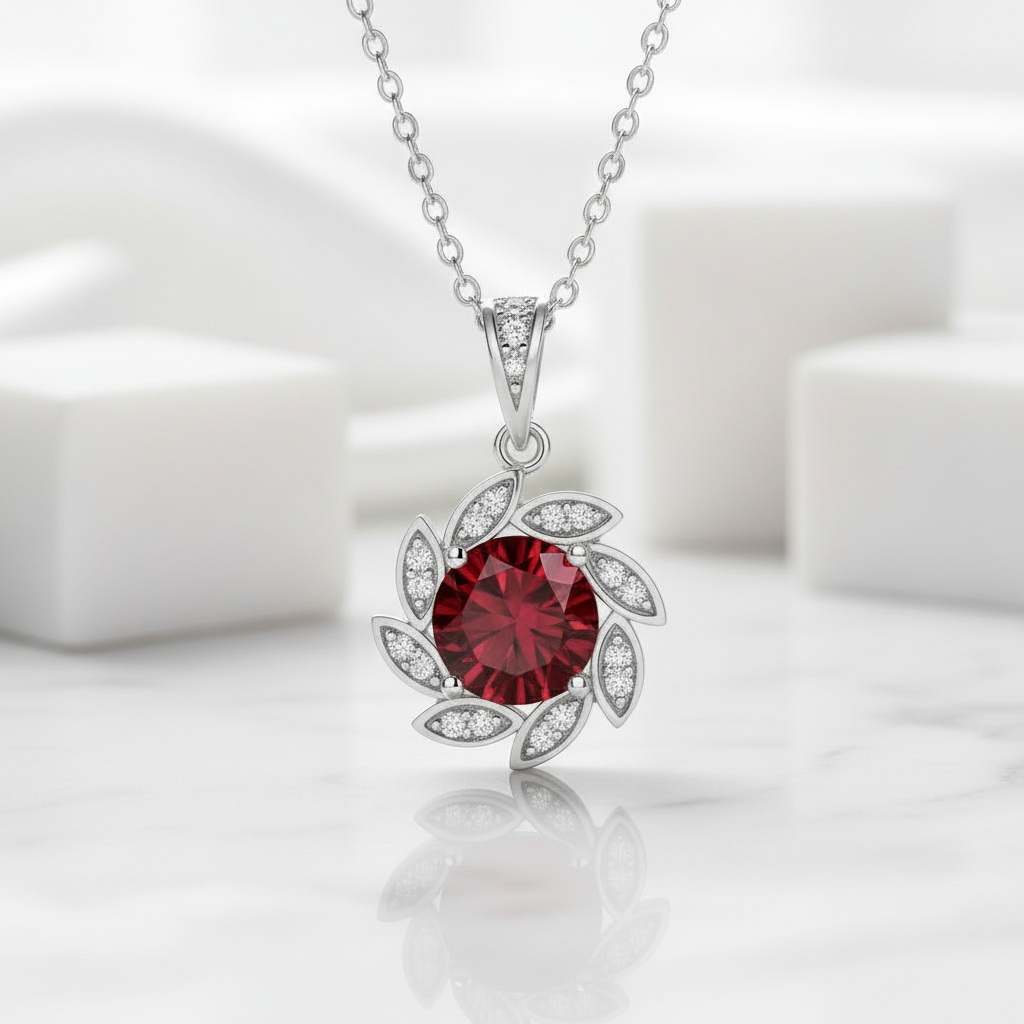 1.0 Ct Flower Garnet Birthstone Pendant Necklace-Evani Jewelry