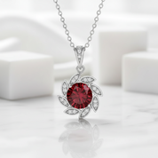 1.0 Ct Flower Garnet Birthstone Pendant Necklace-Evani Jewelry