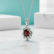 1.0 Ct Flower Garnet Birthstone Pendant Necklace-Evani Jewelry