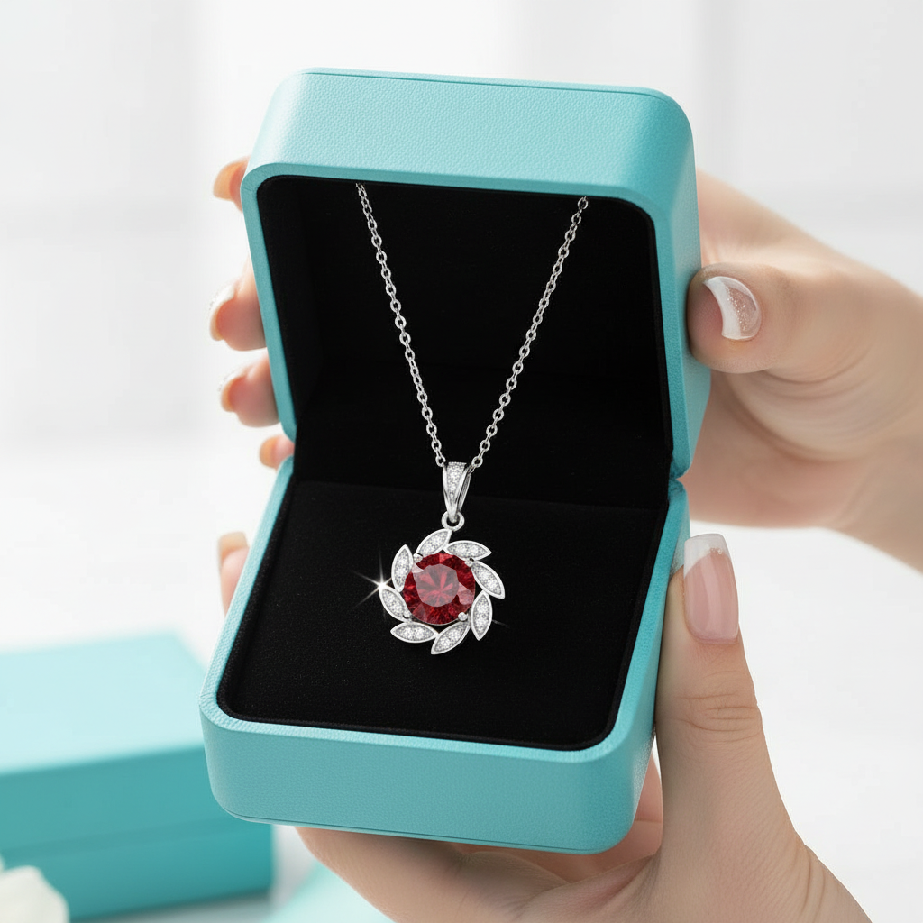 1.0 Ct Ruby Flower Pendant Necklace-Evani Jewelry