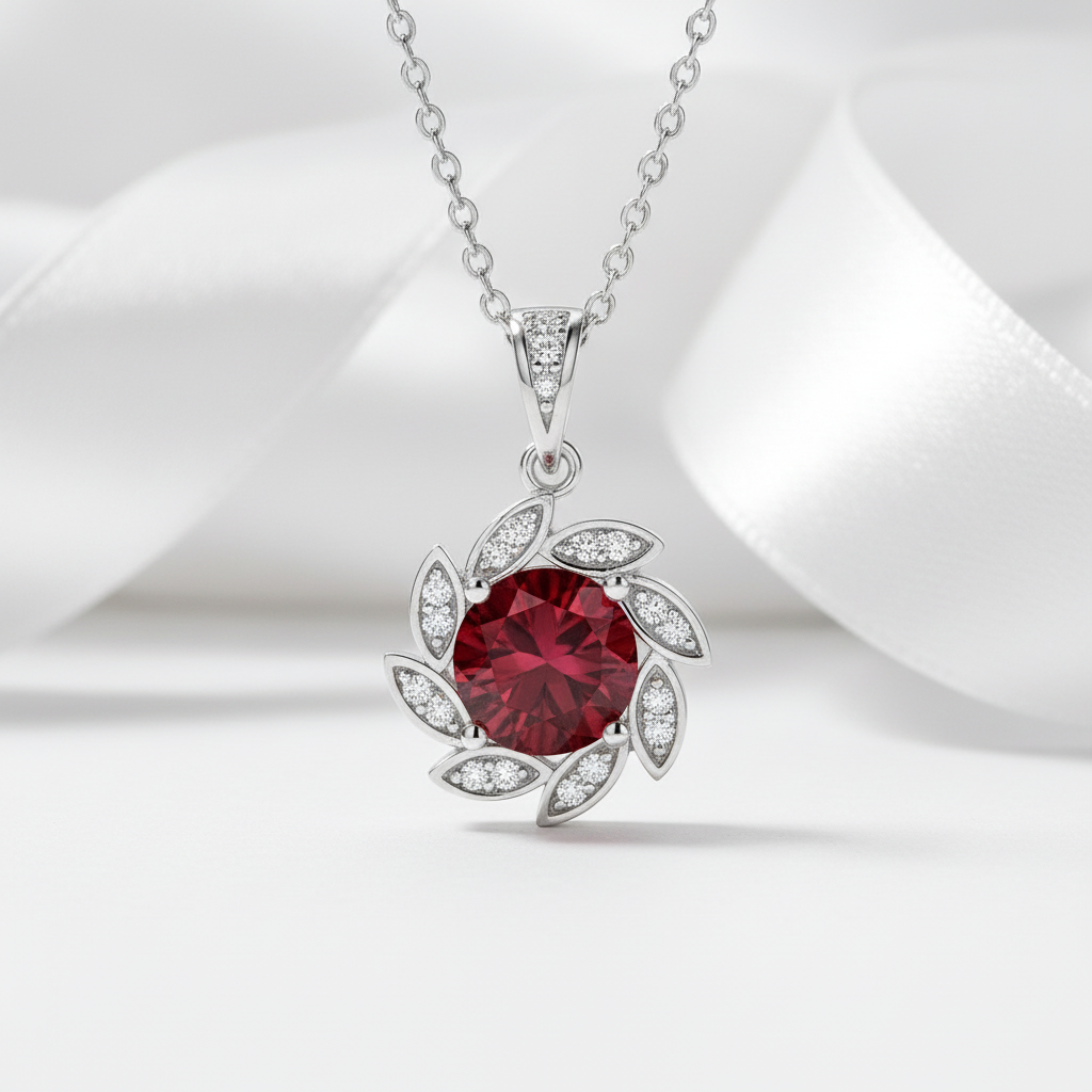 1.0 Ct Ruby Flower Pendant Necklace-Evani Jewelry