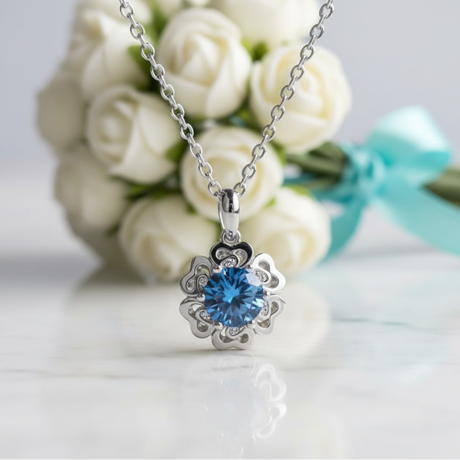1.0 Ct Sapphire Flower Pendant Necklace-Evani Jewelry