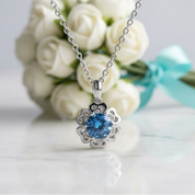 1.0 Ct Sapphire Flower Pendant Necklace-Evani Jewelry