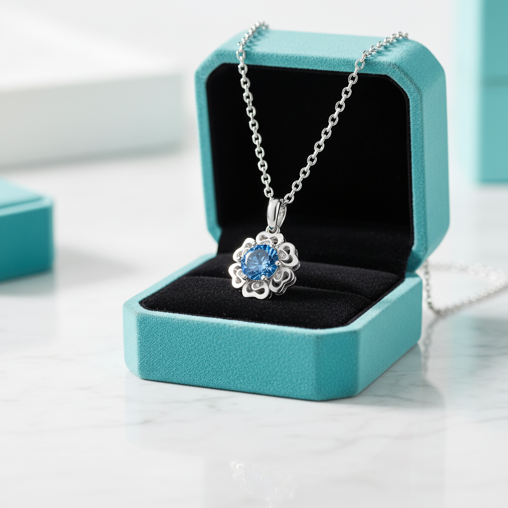 1.0 Ct Sapphire Flower Pendant Necklace-Evani Jewelry