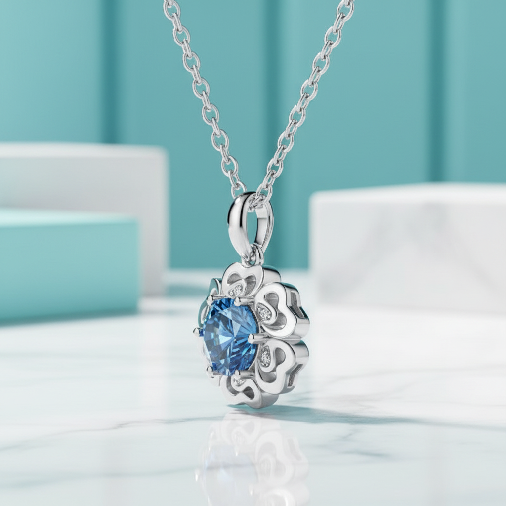 1.0 Ct Sapphire Flower Pendant Necklace-Evani Jewelry