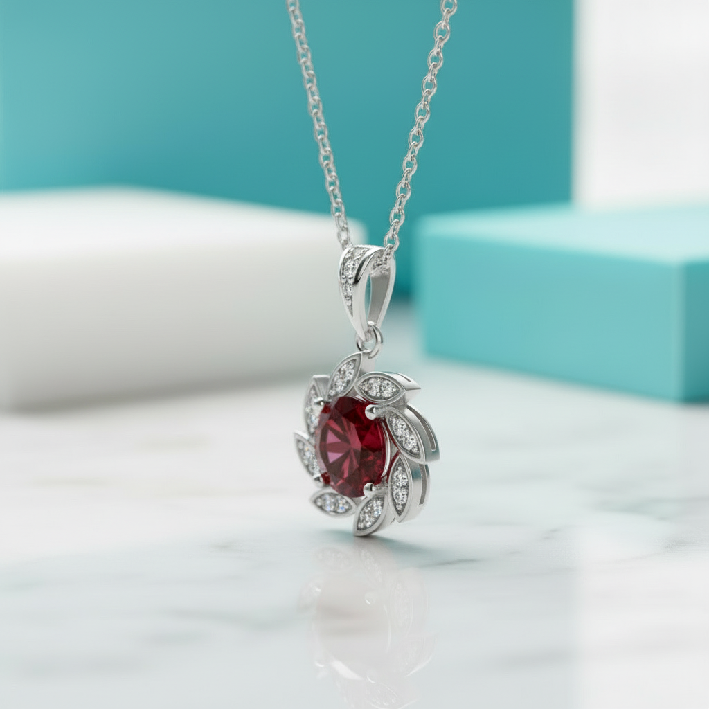 1.0 Ct Ruby Flower Pendant Necklace-Evani Jewelry