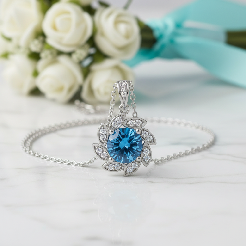 1.0 Ct Sapphire Birthstone Flower Pendant Necklace