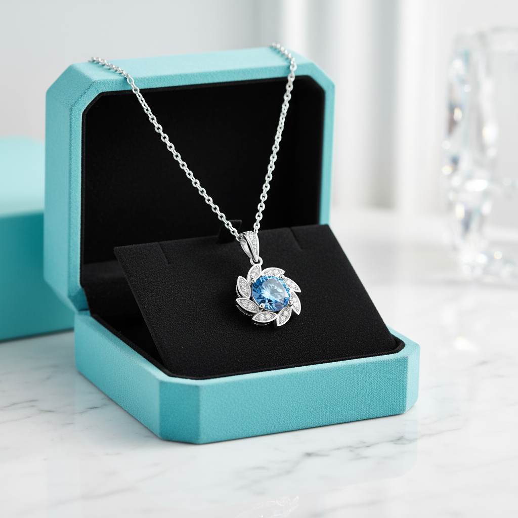 1.0 Ct Sapphire Birthstone Flower Pendant Necklace