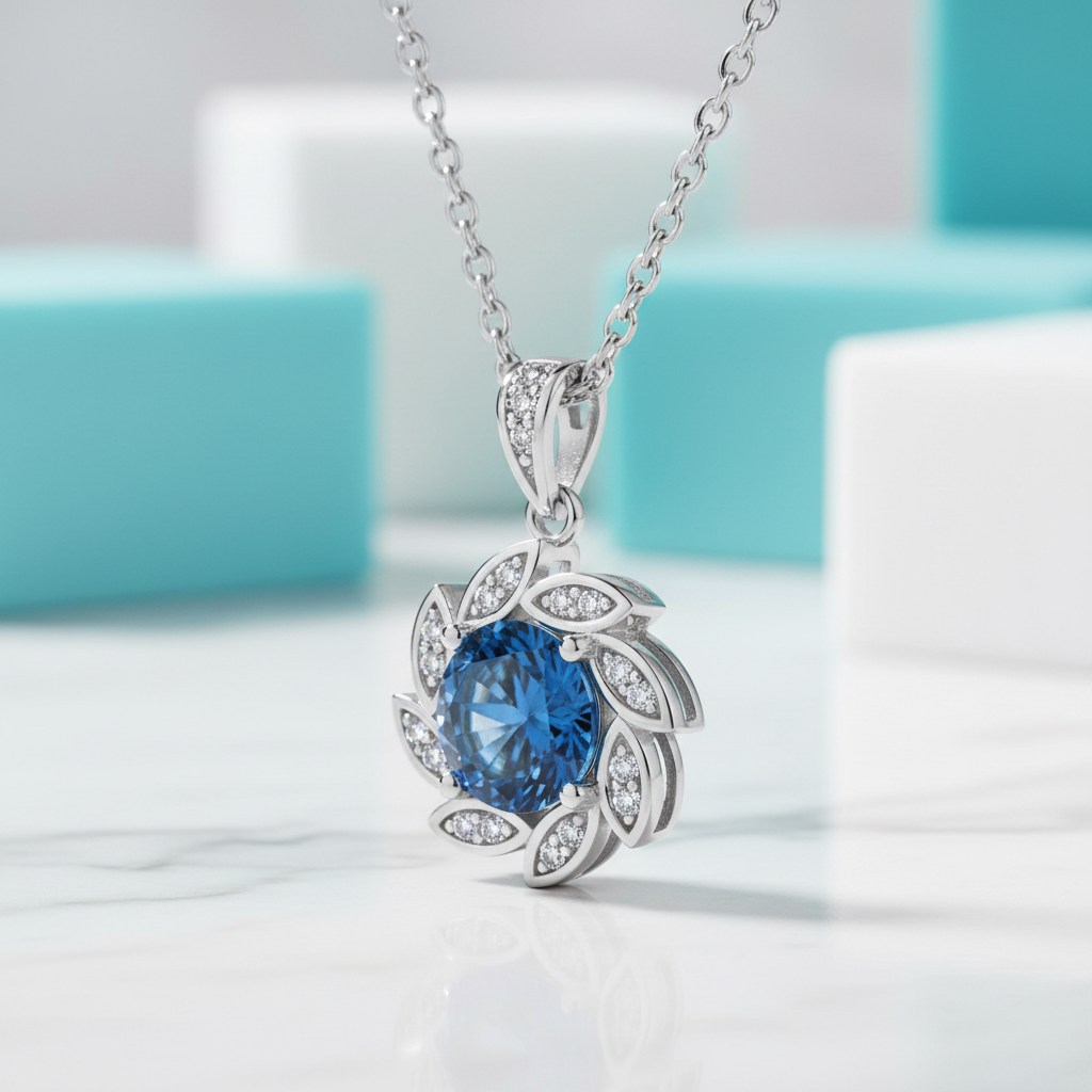 1.0 Ct Sapphire Birthstone Flower Pendant Necklace