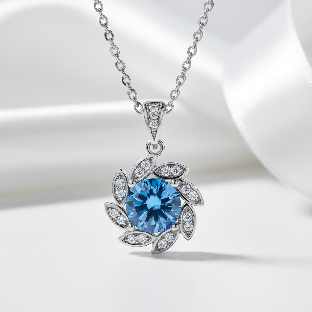 1.0 Ct Sapphire Birthstone Flower Pendant Necklace