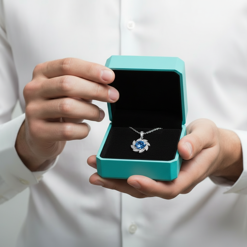 1.0 Ct Sapphire Birthstone Flower Pendant Necklace