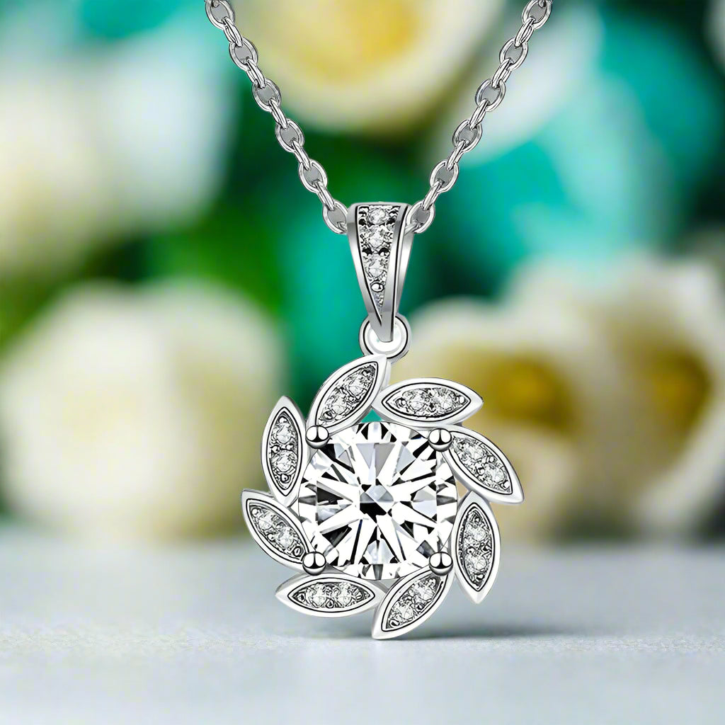 1.0 Ct Diamond Flower Pendant Necklace-Evani Naomi Jewelry