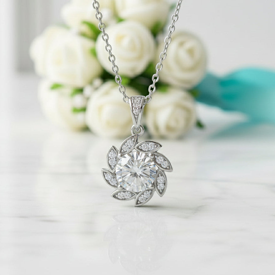 1.0 Ct Diamond Flower Birthstone Pendant Necklace-Evani Jewelry