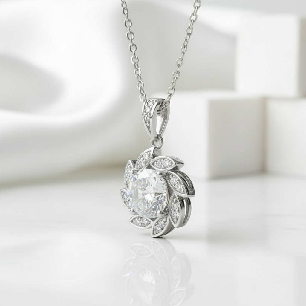 1.0 Ct Diamond Flower Birthstone Pendant Necklace-Evani Jewelry
