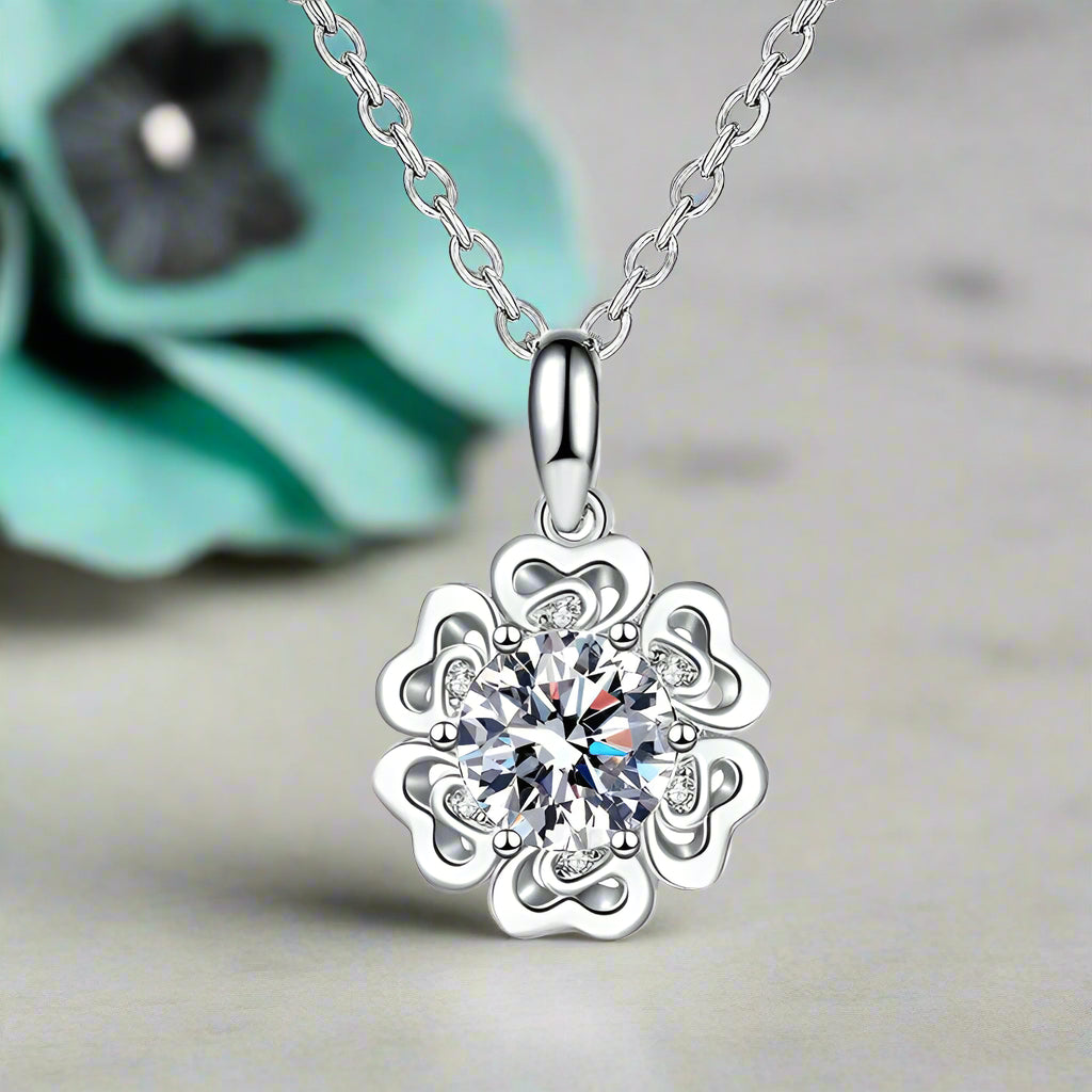1.0 Ct Diamond Flower Pendant Necklace-Evani Naomi Jewelry