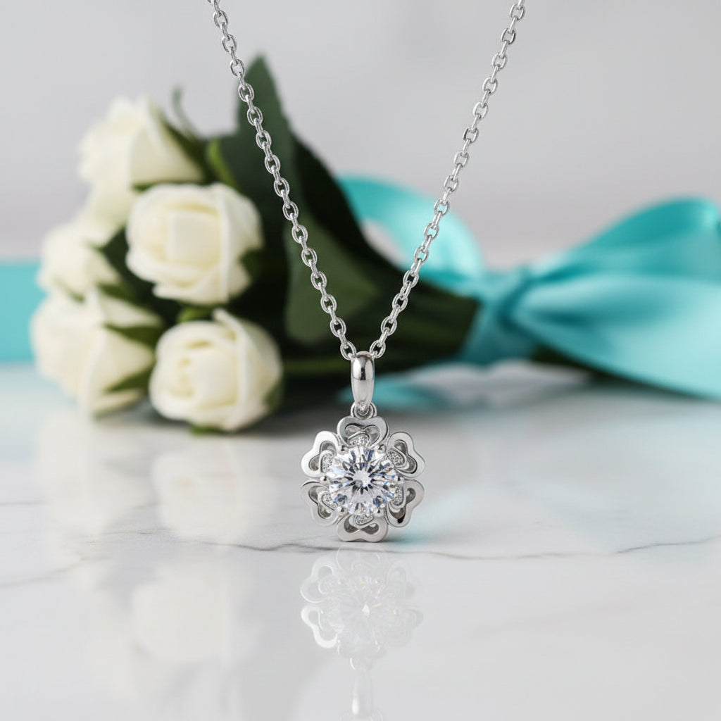 1.0 Ct Diamond Flower Pendant Necklace-Evani Jewelry