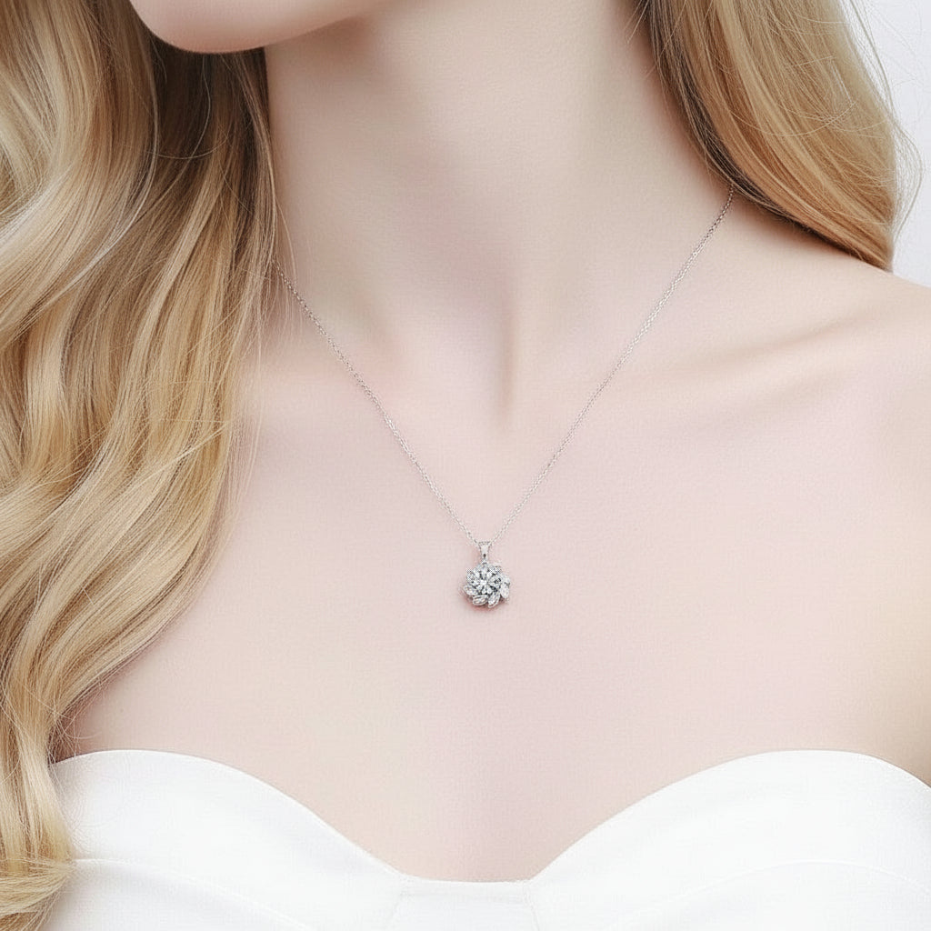 1.0 Ct Diamond Flower Birthstone Pendant Necklace-Evani Jewelry