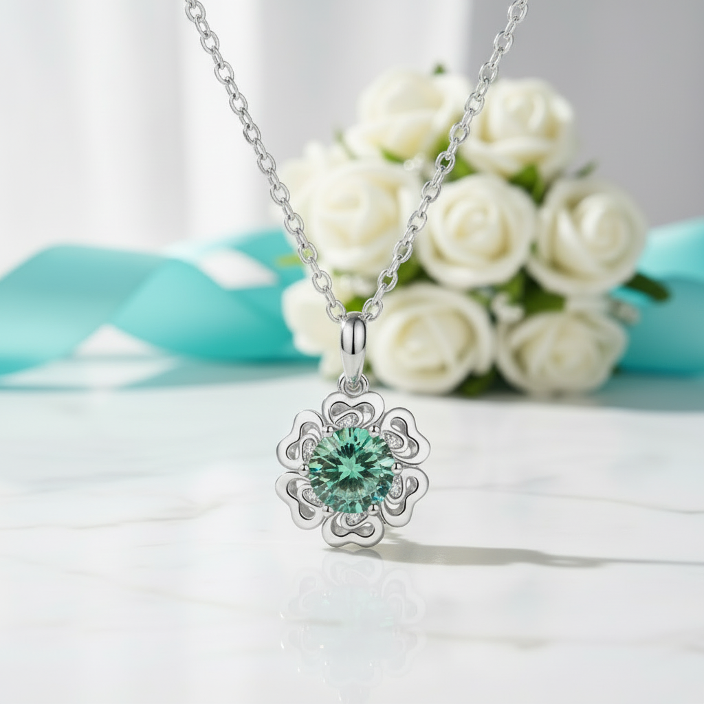 1.0 Ct Peridot Birthstone Flower Pendant Necklace-Evani Jewelry