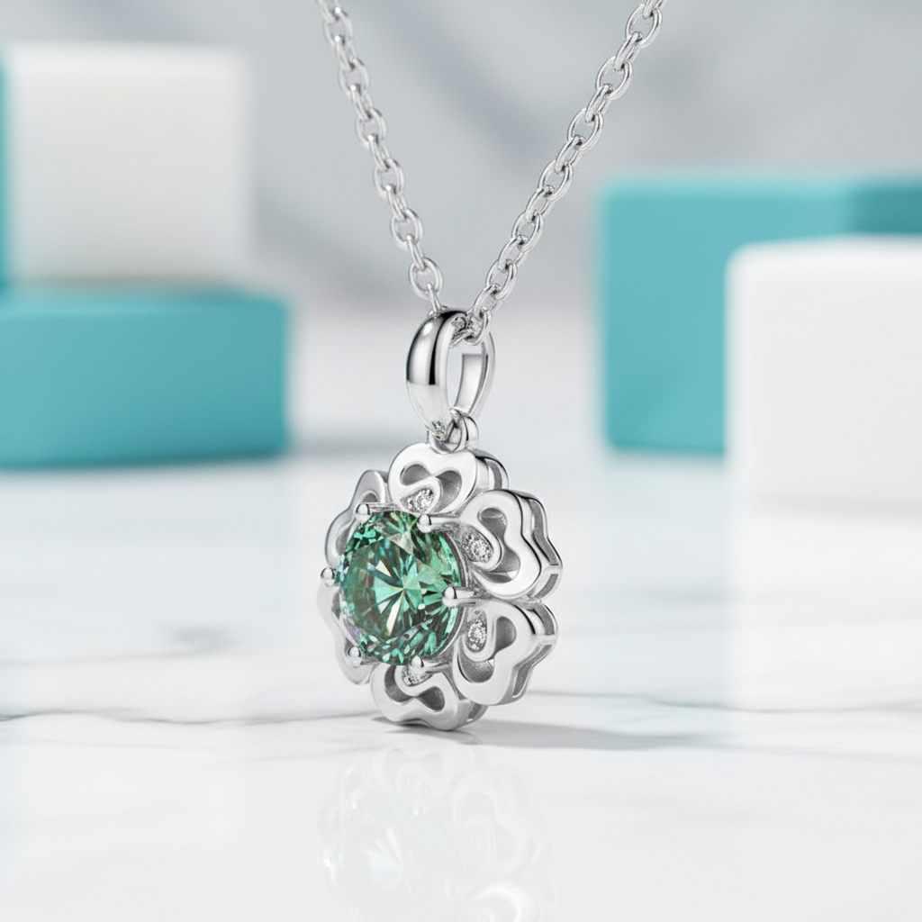 1.0 Ct Peridot Birthstone Flower Pendant Necklace-Evani Jewelry