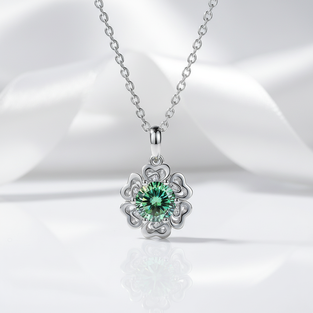 1.0 Ct Peridot Birthstone Flower Pendant Necklace-Evani Jewelry
