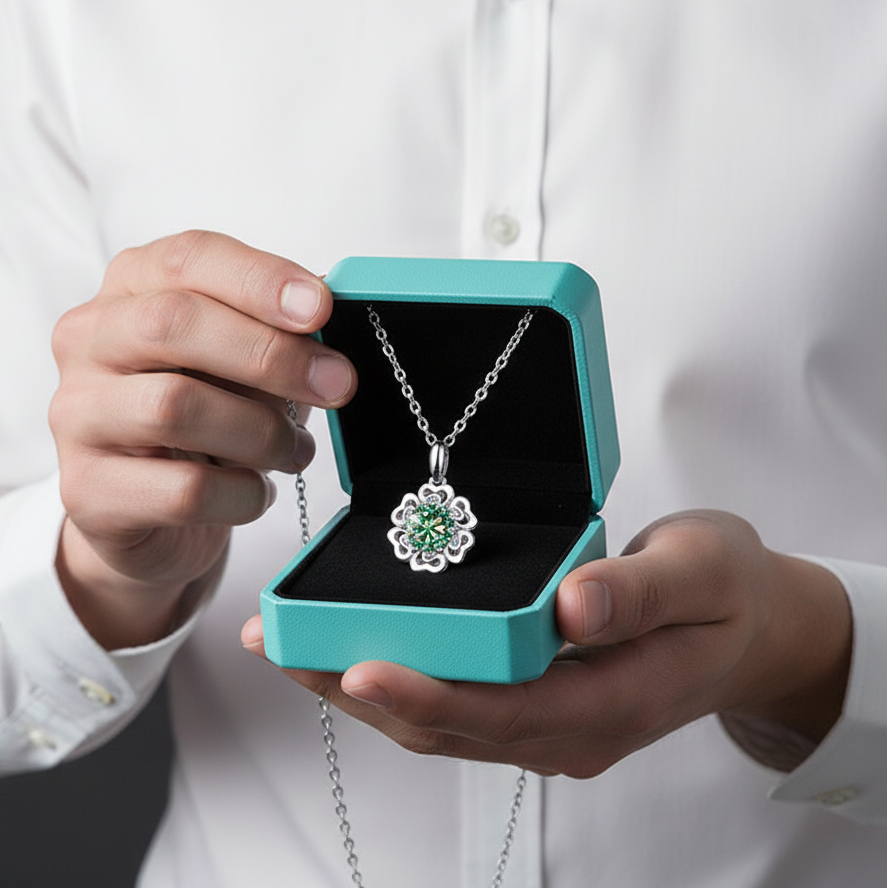 1.0 Ct Peridot Birthstone Flower Pendant Necklace-Evani Jewelry
