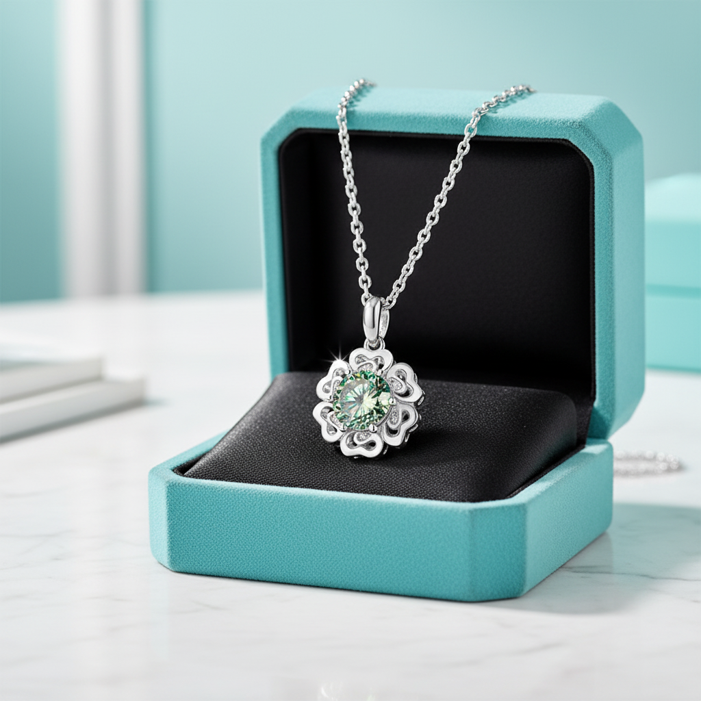 1.0 Ct Peridot Birthstone Flower Pendant Necklace-Evani Jewelry