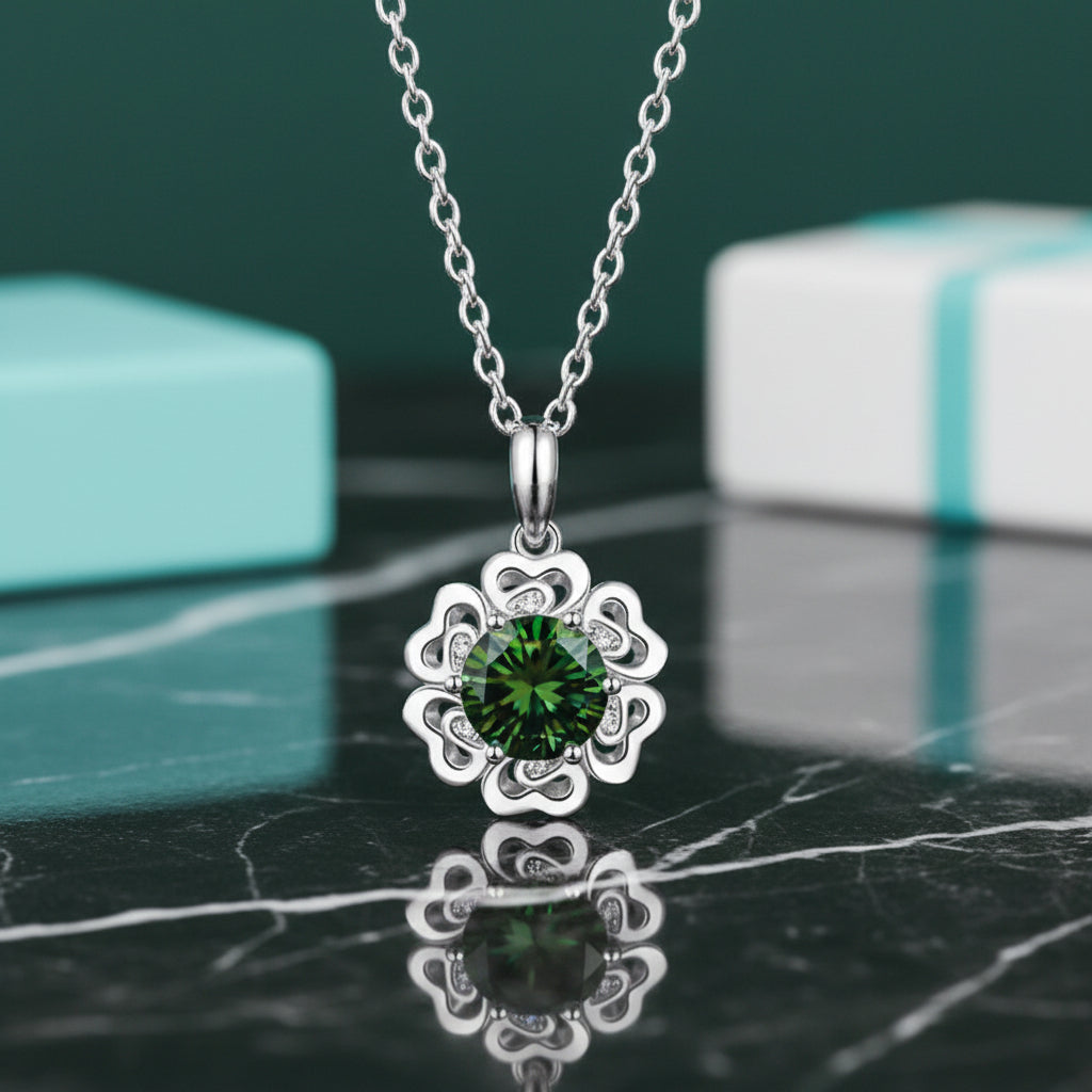 1.0 Ct Emerald Birthstone Flower Pendant Necklace-Evani Jewelry