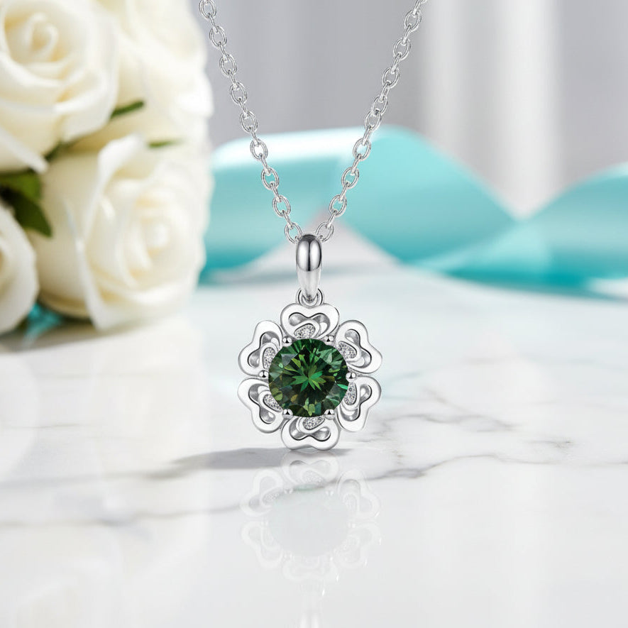 1.0 Ct Emerald Birthstone Flower Pendant Necklace-Evani Jewelry