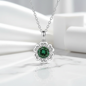 1.0 Ct Emerald Birthstone Flower Pendant Necklace-Evani Jewelry