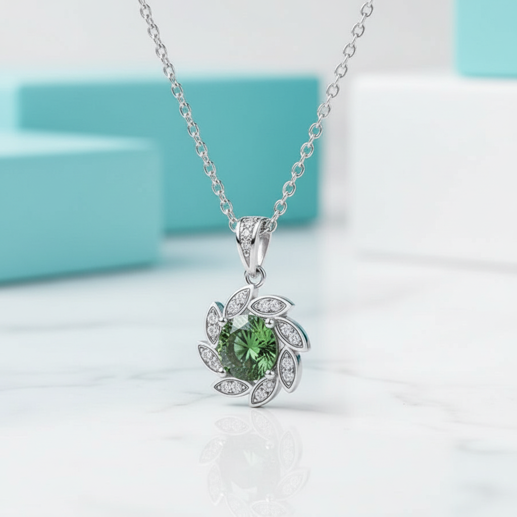 1.0 Ct Round Cut Emerald Flower Pendant Necklace-Evani Jewelry