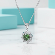 1.0 Ct Round Cut Emerald Flower Pendant Necklace-Evani Jewelry