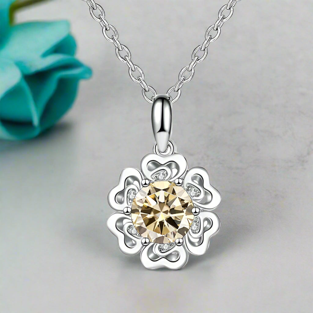 1.0 Ct Diamond Flower Pendant Necklace-Evani Naomi Jewelry