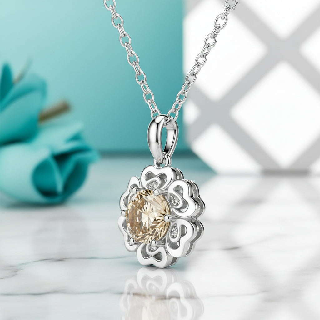 1.0 Ct Diamond Flower Topaz and Citrine Birthstone Pendant Necklace-Evani Jewelry