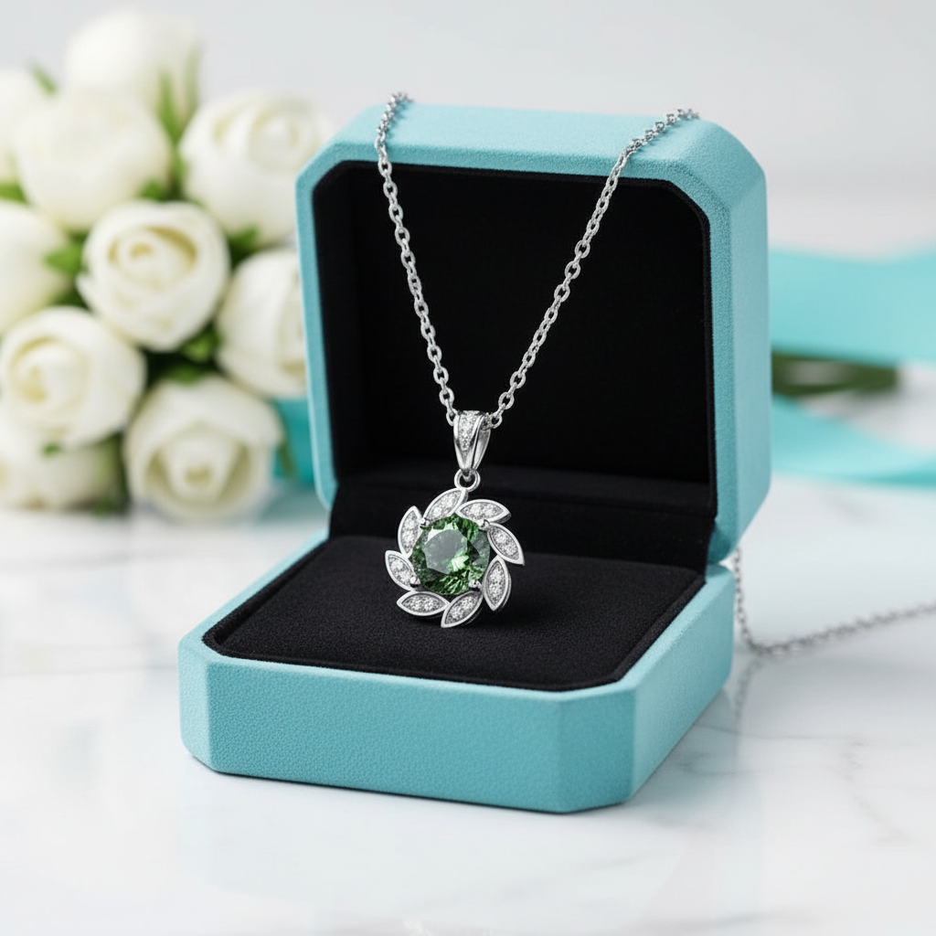 1.0 Ct Round Cut Emerald Flower Pendant Necklace-Evani Jewelry