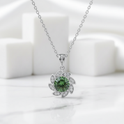 1.0 Ct Round Cut Emerald Flower Pendant Necklace-Evani Jewelry