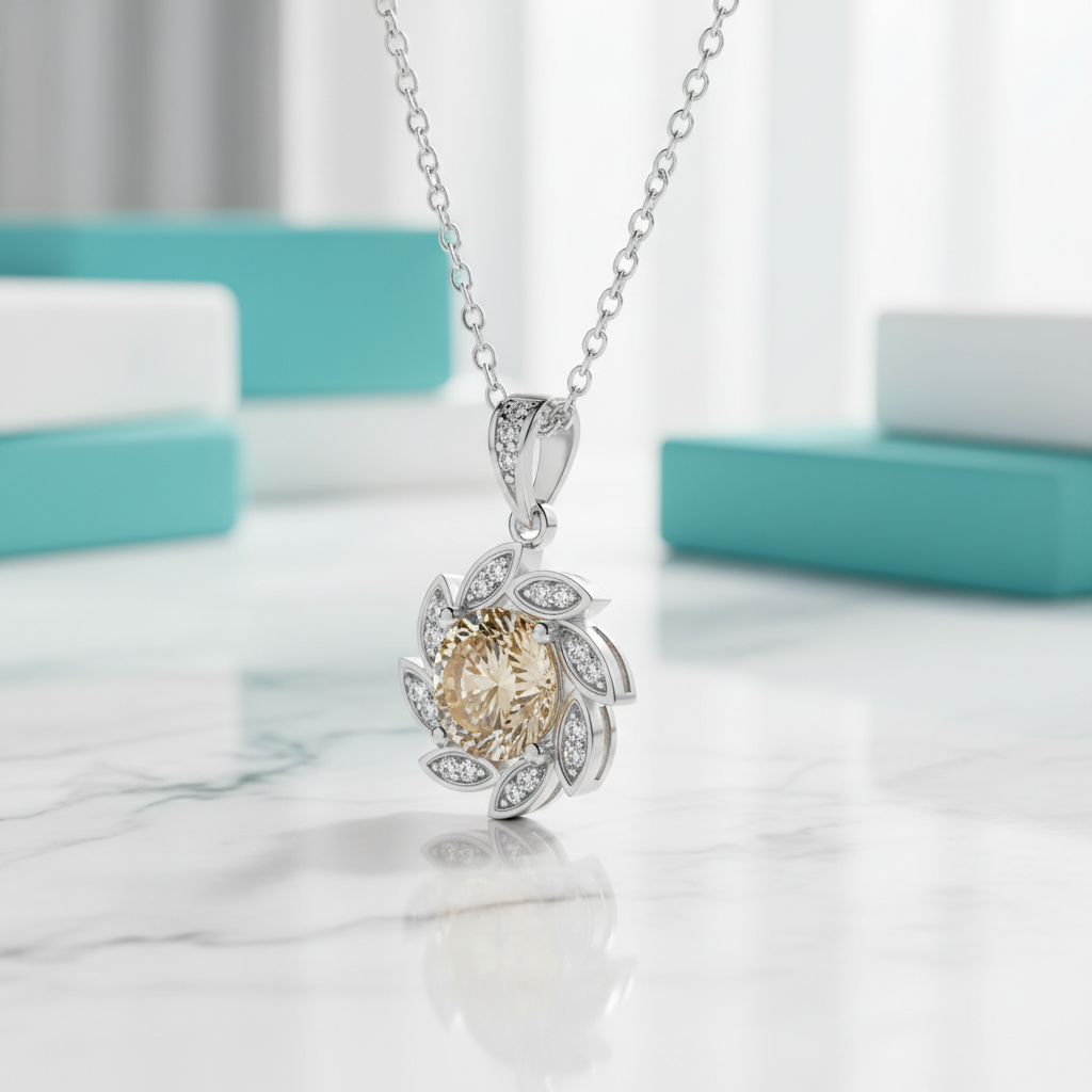 1.0 Ct Topaz and Citrine Flower Pendant Necklace