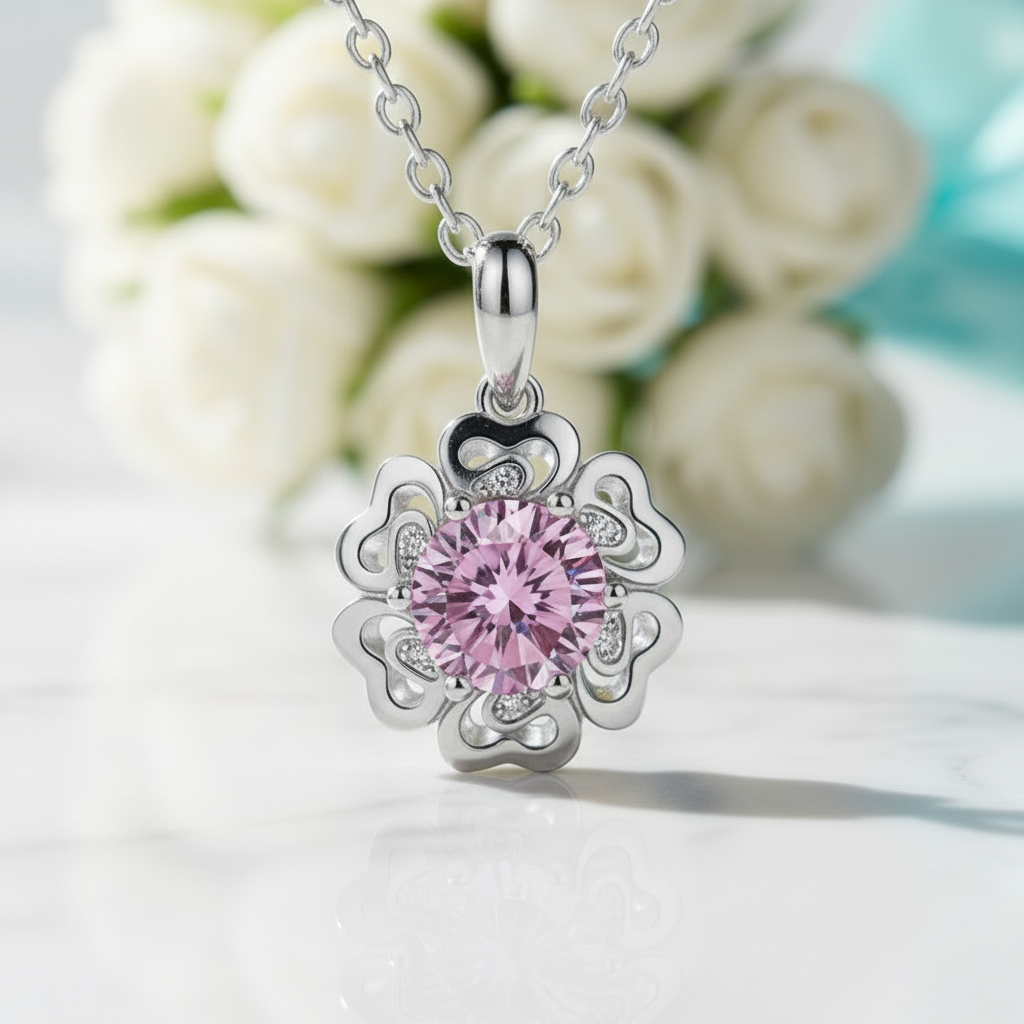 1.0 Ct Flower Tourmaline Birthstone Pendant Necklace - Evani Naomi Jewelry