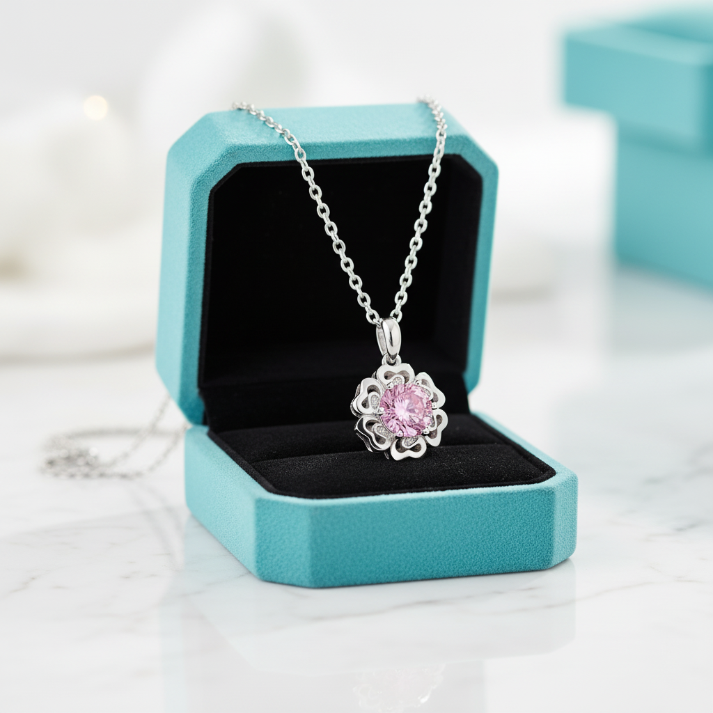 1.0 Ct Flower Tourmaline Birthstone Pendant Necklace - Evani Naomi Jewelry